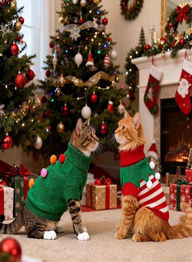 BWOGUE 2 Packs Cat Christmas Sweater Dog Sweaters Pet Cat Winter Knitwear Warm Clothes Christmas Tree with Ball Pet Sweaters for Kittys and Small Dogs - Image 5
